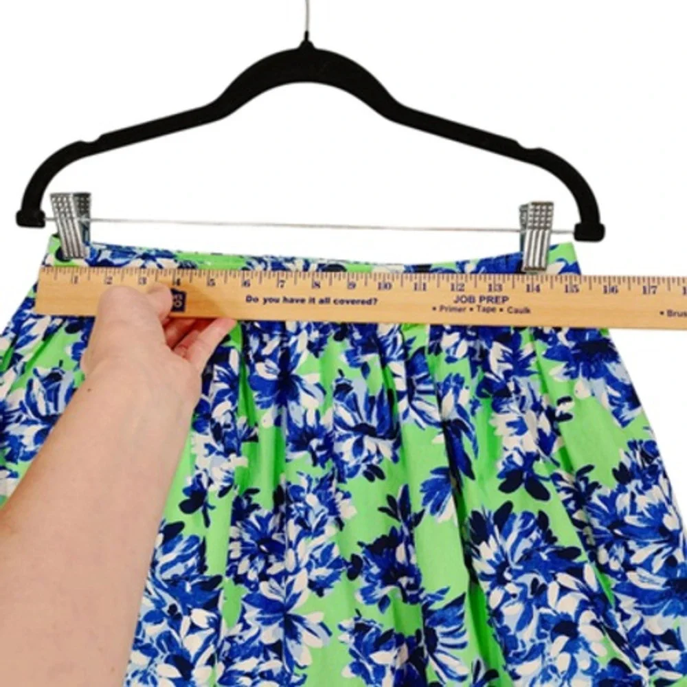 J Crew Pleated Midi Skirt 8 Women Floral‎ Blue Green Cotton Full Swing Fairycore